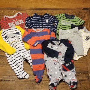 Newborn Baby Boy Lot of 8 Onsies and Footed Sleepers